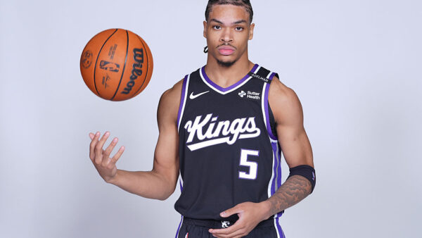 SACRAMENTO, CALIFORNIA - SEPTEMBER 28: Darius Acuff Jr. #5 of the Sacramento Kings poses for a picture during the Kings Media Day at Sacramento Kings Practice Facility on September 28, 2026 in Sacramento, California. NOTE TO USER: User expressly acknowledges and agrees that, by downloading and or using this photograph, User is consenting to the terms and conditions of the Getty Images License Agreement. (Photo by Thearon W. Henderson/Getty Images)