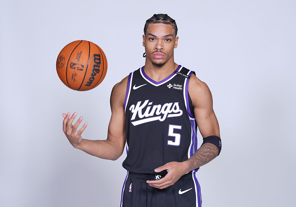 SACRAMENTO, CALIFORNIA - SEPTEMBER 28: Darius Acuff Jr. #5 of the Sacramento Kings poses for a picture during the Kings Media Day at Sacramento Kings Practice Facility on September 28, 2026 in Sacramento, California. NOTE TO USER: User expressly acknowledges and agrees that, by downloading and or using this photograph, User is consenting to the terms and conditions of the Getty Images License Agreement. (Photo by Thearon W. Henderson/Getty Images)