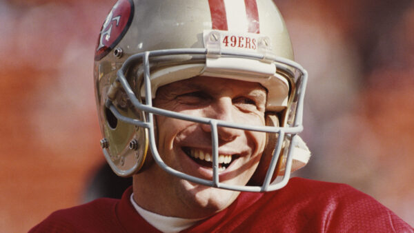 Joe Montana #16, back up Quarterback for the San Francisco 49ers during the National Football Conference West Divisional Championship game against the Washington Redskins on 9 January 1993 at Candlestick Park, San Francisco, California, United States. The 49ers won the game 20 - 13. (Photo by Otto Gruele Jr/Allsport/Getty Images)