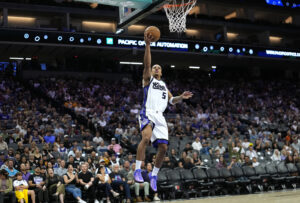 SACRAMENTO, CALIFORNIA - OCTOBER 05: Darius Acuff Jr. #5 of the Sacramento Kings goes in for a layup after stealing the ball from the Los Angeles Lakers in the first half of the preseason game at Golden 1 Center on October 05, 2026 in Sacramento, California. NOTE TO USER: User expressly acknowledges and agrees that, by downloading and or using this photograph, User is consenting to the terms and conditions of the Getty Images License Agreement. (Photo by Thearon W. Henderson/Getty Images)