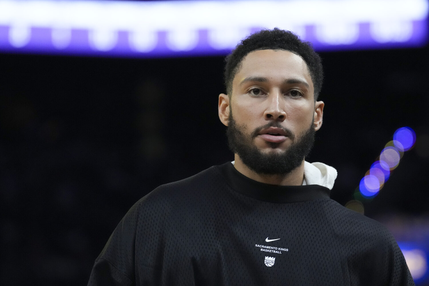 SAN FRANCISCO, CALIFORNIA - OCTOBER 10: Ben Simmons #25 of the Sacramento Kings stands on the court...