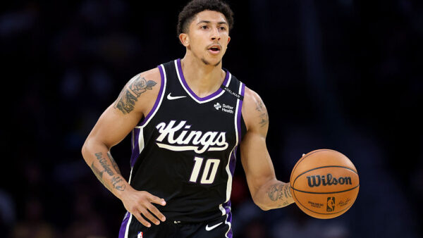 LOS ANGELES, CALIFORNIA - OCTOBER 08: Nique Clifford #10 of the Sacramento Kings dribbles the ball against the Los Angeles Lakers in a preseason game at Crypto.com Arena on October 08, 2026 in Los Angeles, California. NOTE TO USER: User expressly acknowledges and agrees that, by downloading and or using this photograph, user is consenting to the terms and conditions of the Getty Images License Agreement. (Photo by Luke Hales/Getty Images)