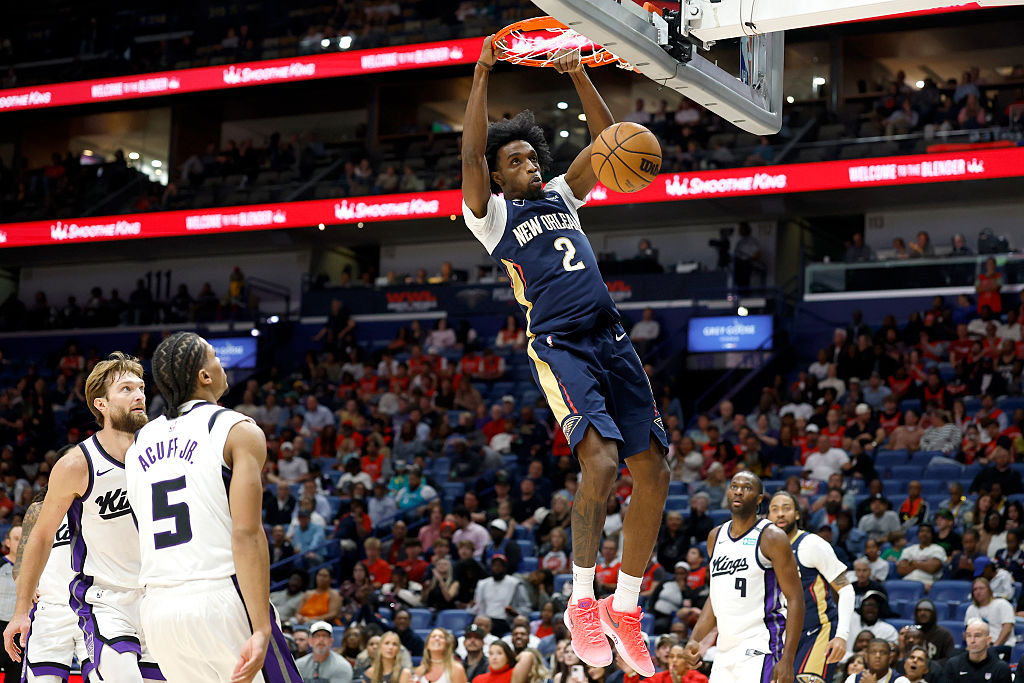 NEW ORLEANS, LOUISIANA - OCTOBER 29: Herbert Jones #2 of the New Orleans Pelicans dunks during the second half of the game against the Sacramento Kings at Smoothie King Center on October 29, 2026 in New Orleans, Louisiana. NOTE TO USER: User expressly acknowledges and agrees that, by downloading and or using this photograph, User is consenting to the terms and conditions of the Getty Images License Agreement. (Photo by Tyler Kaufman/Getty Images)